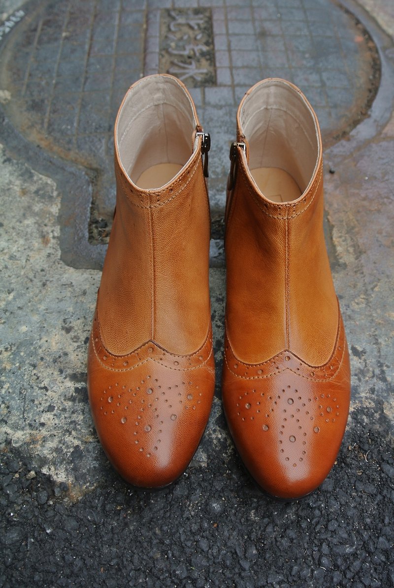 # 912 # Temperatures below 25 degrees C We can all hold together a minimalist carved bootie / caramel - Women's Oxford Shoes - Genuine Leather Brown