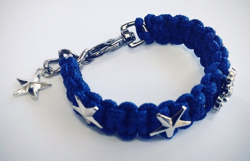 Deep Blue Wild Rose Cross stars d nail braid - Bracelets - Cotton & Hemp Blue