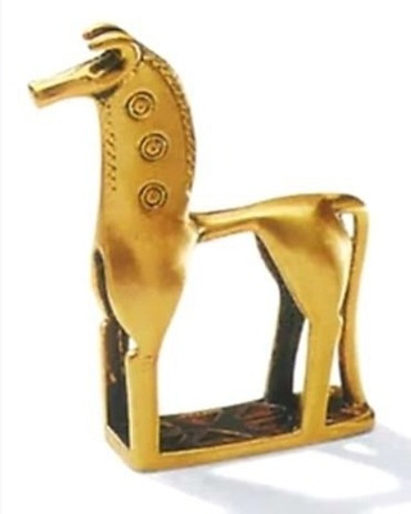 古代ギリシャの幾何学的な馬のピン - ブローチ - 金属 ゴールド
