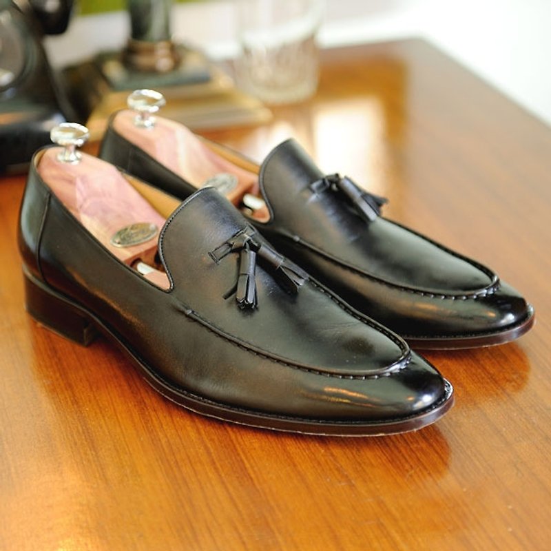 Fruit yield flow Sule Fu shiny black shoes - Men's Casual Shoes - Genuine Leather Black