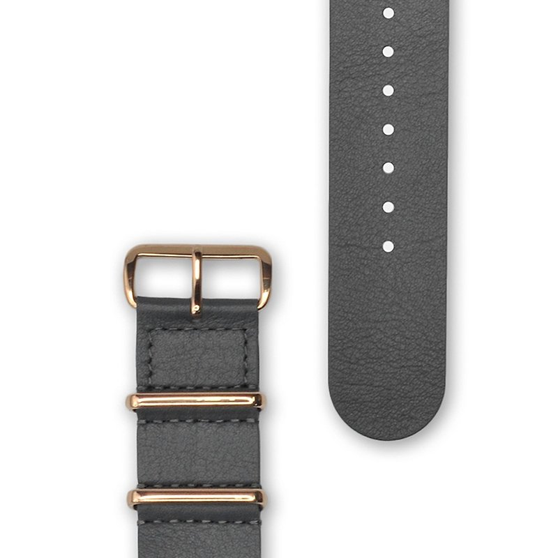 HYPERGRAND Military Leather Strap - 22mm - GREY Elegant Grey Leather (Rose Gold Buckle) - Women's Watches - Other Materials Gray