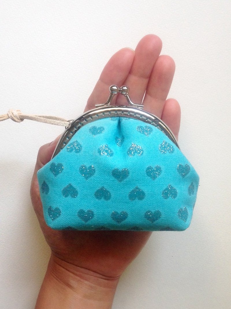 Hm2. Hearts are shining in the sky. Gold bag - Coin Purses - Cotton & Hemp Blue