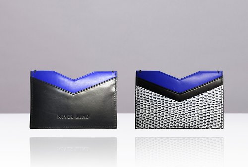 NEVER MIND 品牌獨立設計皮件 NEVER MIND-card holder 個性名片卡夾-小牛皮-ARROW-藍白黑