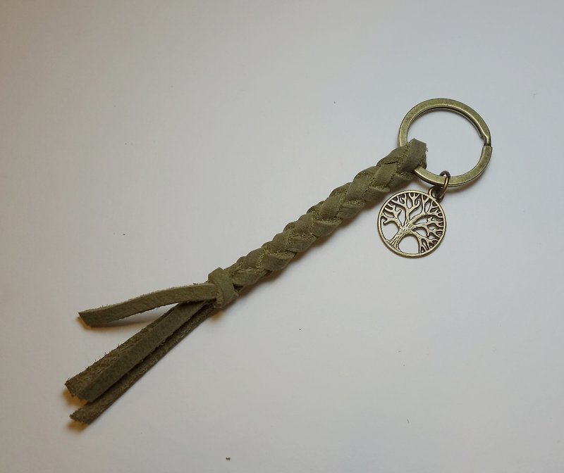 ~Mi + Bear ~ Leather key ring braided key ring leather woven (matcha) - Keychains - Genuine Leather Green