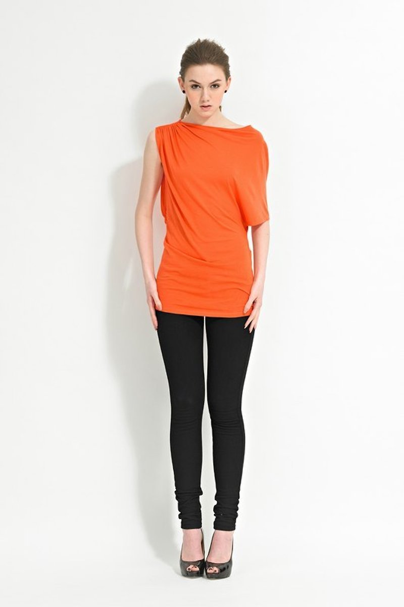 Asymmetric Long Knit Top - เสื้อยืดผู้หญิง - วัสดุอื่นๆ สีส้ม