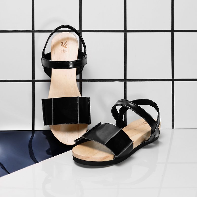 Black-Block Sandals - 涼鞋 - 真皮 黑色