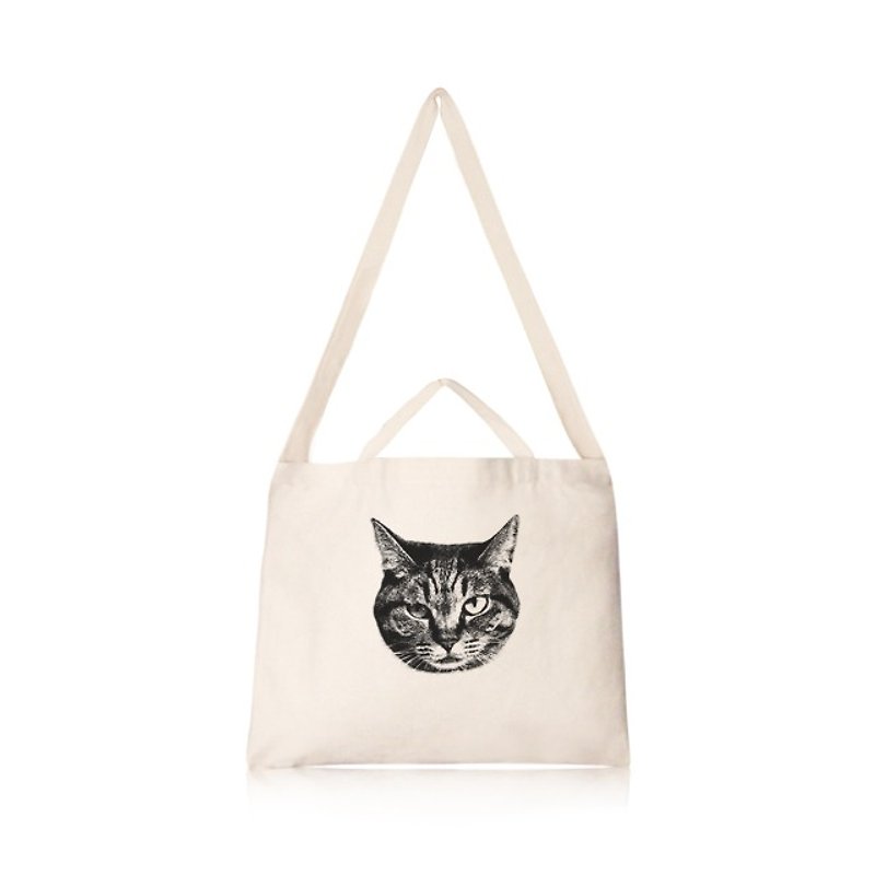 Meeks cat cultural and creative wind horizontal canvas bag - กระเป๋าคลัทช์ - วัสดุอื่นๆ สีกากี