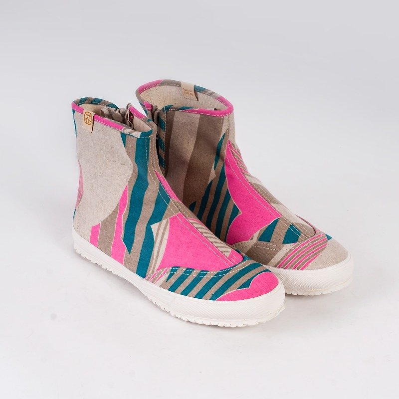 Tabi Shoes Japanese traditional Flat Sneakers Short Ankle Boots - รองเท้าลำลองผู้หญิง - ผ้าฝ้าย/ผ้าลินิน สึชมพู