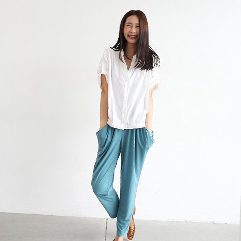 Candy colors drape shape pants - blue and green - Women's Pants - Other Materials Green