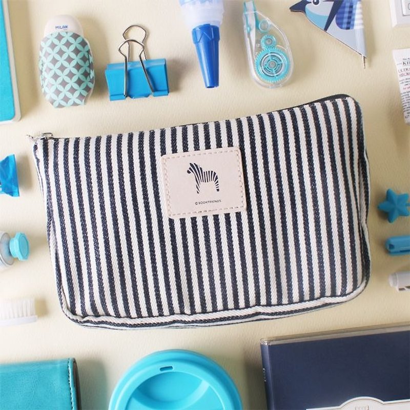 Dessin x bookfriends- Plains Zebra Universal Storage bag cosmetic bag - black and blue, BZC25842 - Toiletry Bags & Pouches - Other Materials Blue