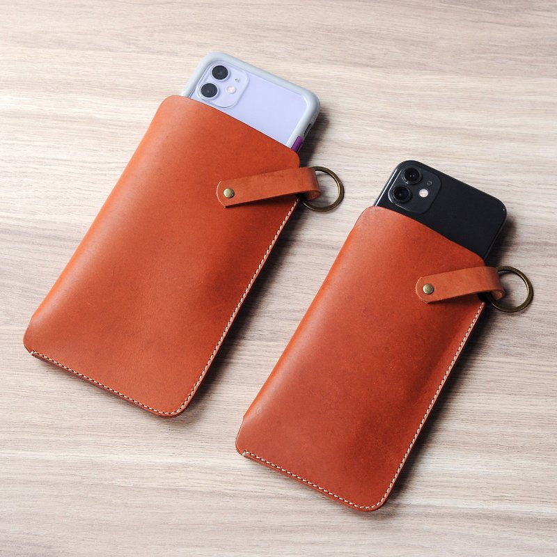 Phone Bags | Handmade Leather Goods | Customized Gifts | Vegetable Tanned Leather - Neck Phone Case with Lanyard - Other - Genuine Leather Brown