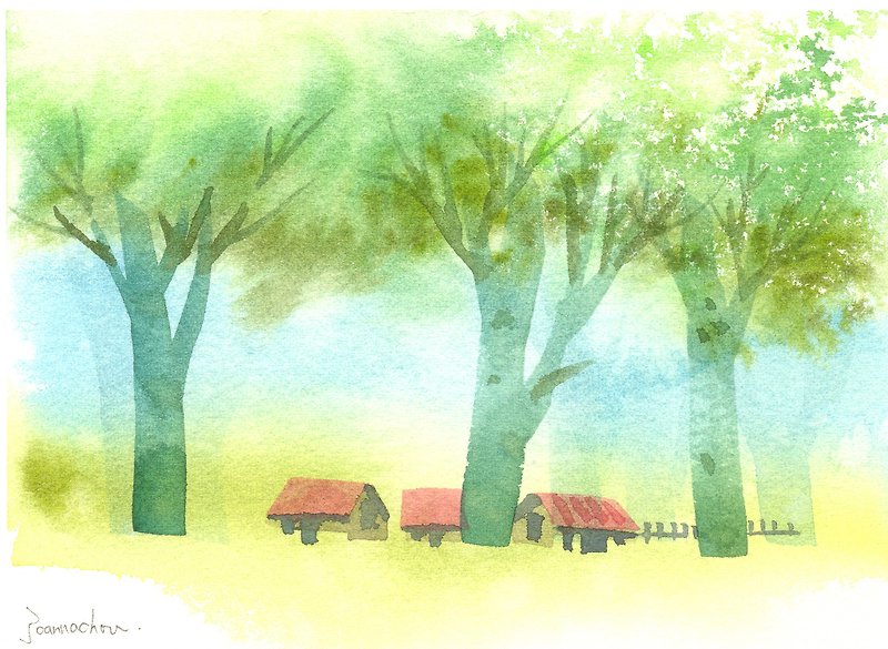 「療癒系樹林系列1-12」水彩手繪限量版明信片／聖誕卡 - 心意卡/卡片 - 紙 綠色