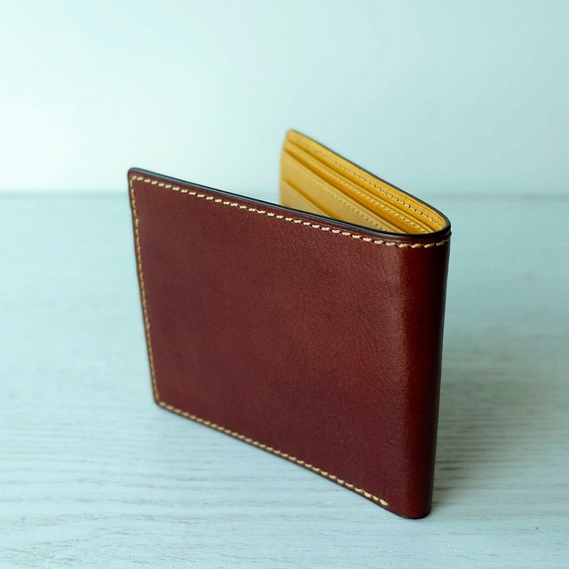 isni [multicolour Short Wallet] brown & yellow design/ Handmade leather - กระเป๋าสตางค์ - หนังแท้ สีเหลือง