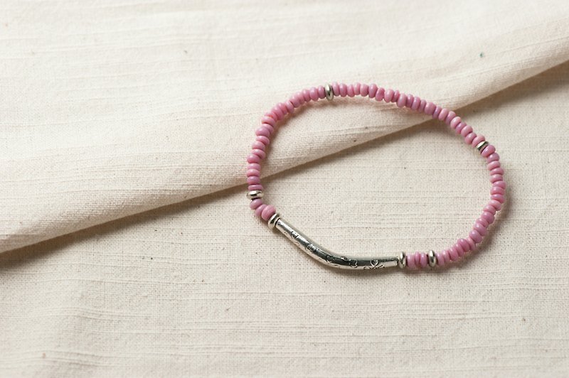 琉璃系列 4mm藕紫琉璃手串 合金雕花管 - 手鍊/手環 - 琉璃 粉紅色