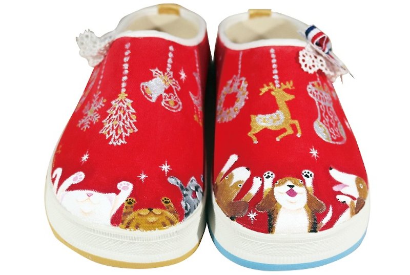 [A shut hemp painted shoes hand-painted Christmas Gift Set] A celebration of St. Ting Wang Ah meow - อื่นๆ - ผ้าฝ้าย/ผ้าลินิน สีแดง
