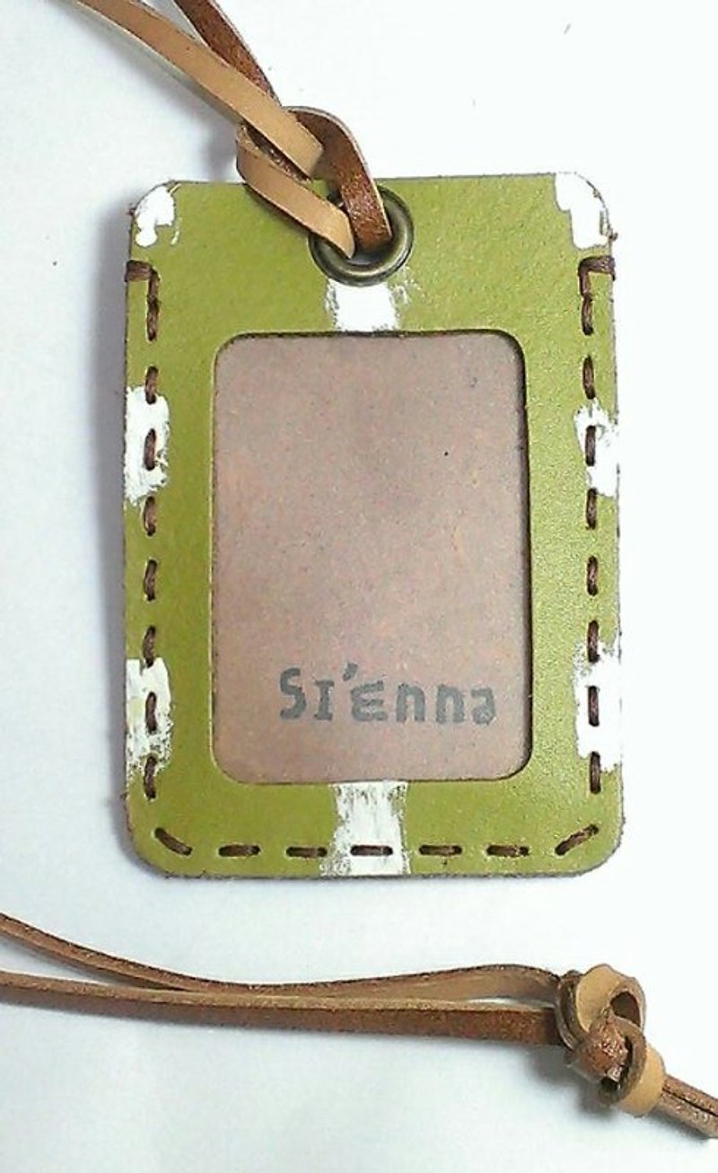 Sienna證件夾(芥末色配麻線) - ที่ใส่บัตรคล้องคอ - หนังแท้ สีเขียว