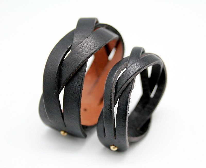 限定色彩-編織皮革手環（2cm+3cm三股編）組合 - 手鍊/手鐲 - 真皮 