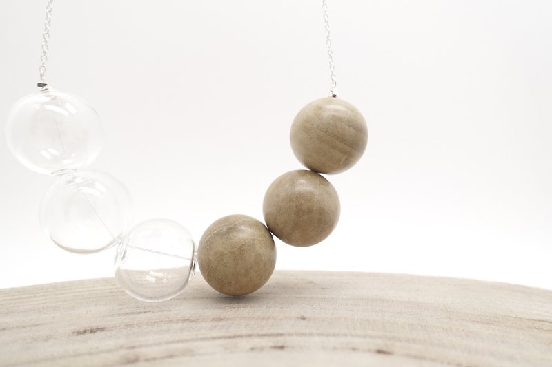 Simple Silver transparent glass beads necklace Phoebe - Necklaces - Other Materials Brown