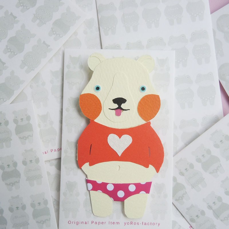 【PORORI CARD】SHIRO KUMA (愛心/紅) - 卡片/明信片 - 紙 多色