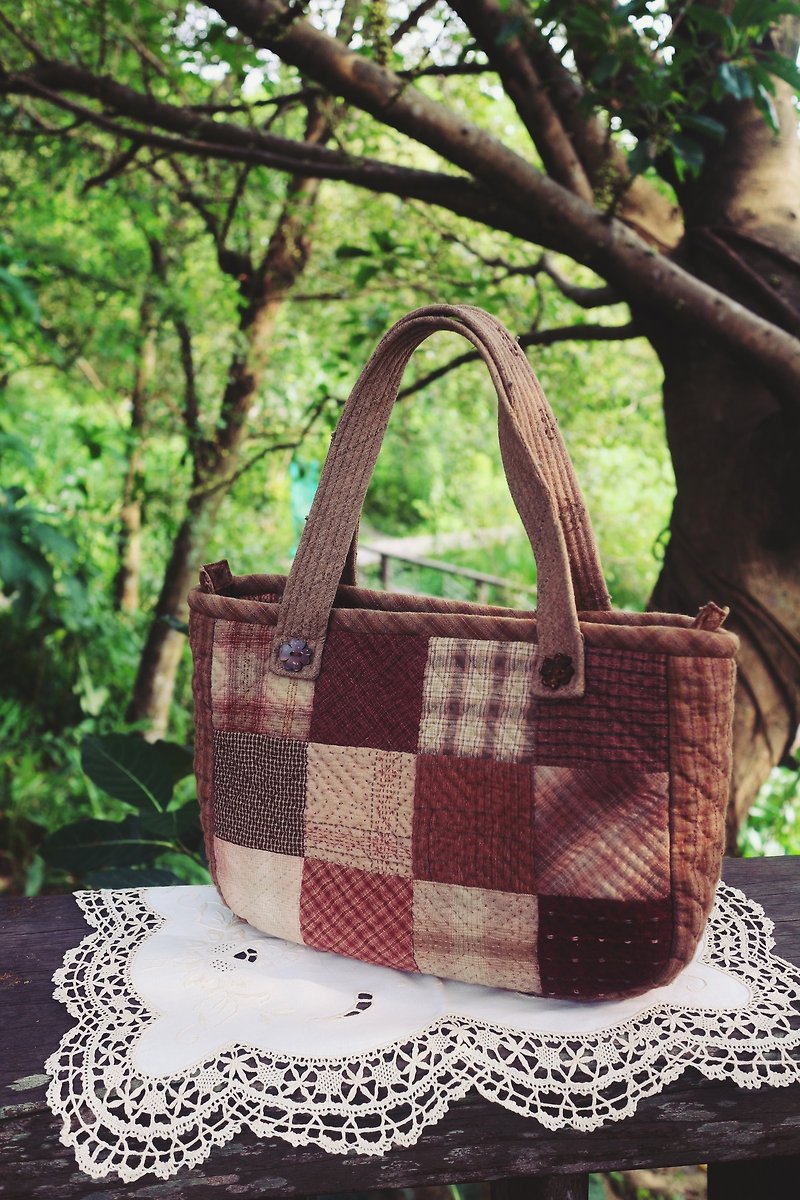 Handmade - Patchwork bag checkered pressure line (red) - Handbags & Totes - Other Materials Red