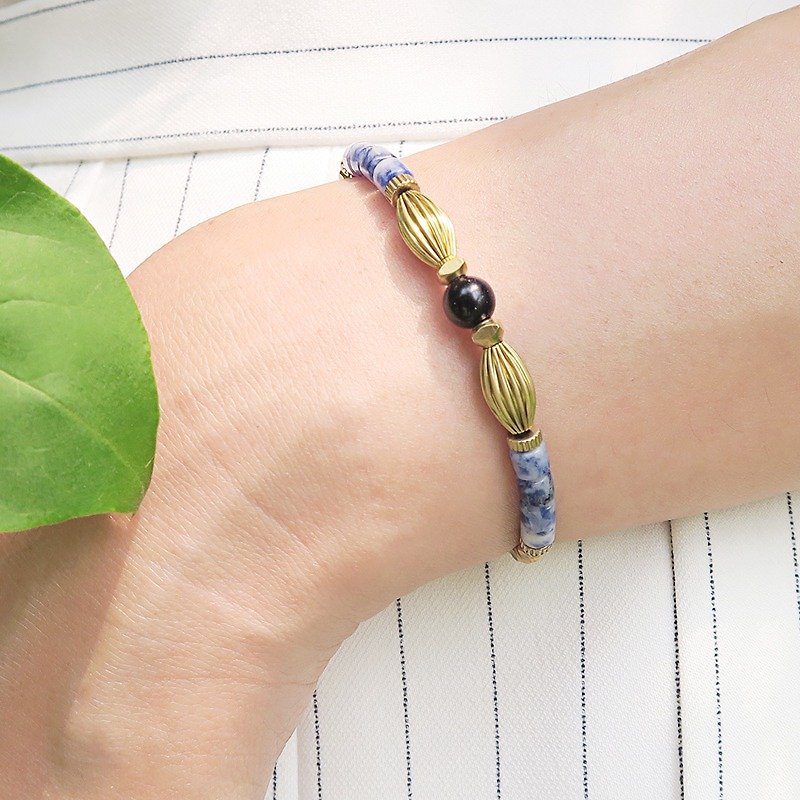 12 constellation Aquarius girl ◆ blue- natural ore / Blue sand Stone/ Stone soda / Bronze/ bracelet bracelet gift custom designs - Bracelets - Gemstone Blue
