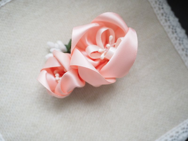 Handmade pink ribbon flower hair clip for ballet - Corsages - Other Materials Pink