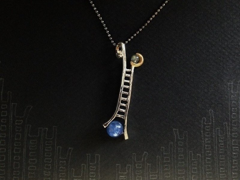 moon ladder from the blue planet ( 月 梯子 階梯 銀 鍍金 藍晶石 富拉玄武岩 垂飾 項鍊 ) - Necklaces - Gemstone Blue