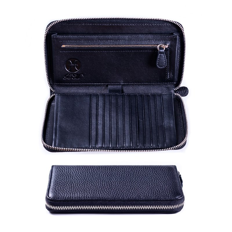 12 card multi-function passport zipper long clip can be pressed, optional color matching - Wallets - Genuine Leather Multicolor