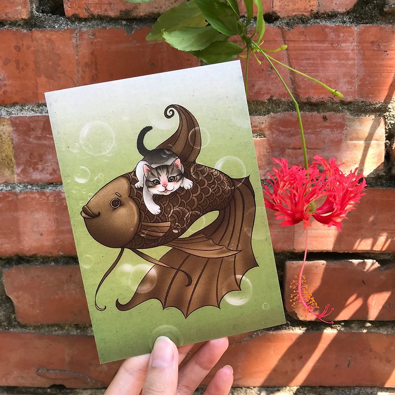 [Matcha milk chocolate/story illustration postcard]/chocolate/taiyaki/small milk cat - Cards & Postcards - Paper Brown