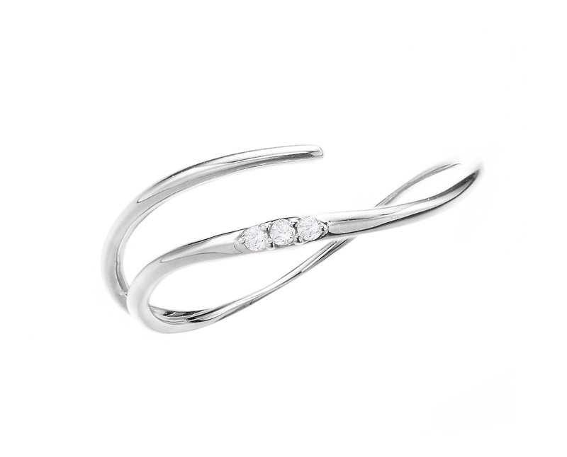 14K白金別緻女戒 優雅鑽石戒指 簡約求婚白金戒指 極簡小鑚婚戒 - 對戒 - 鑽石 銀色