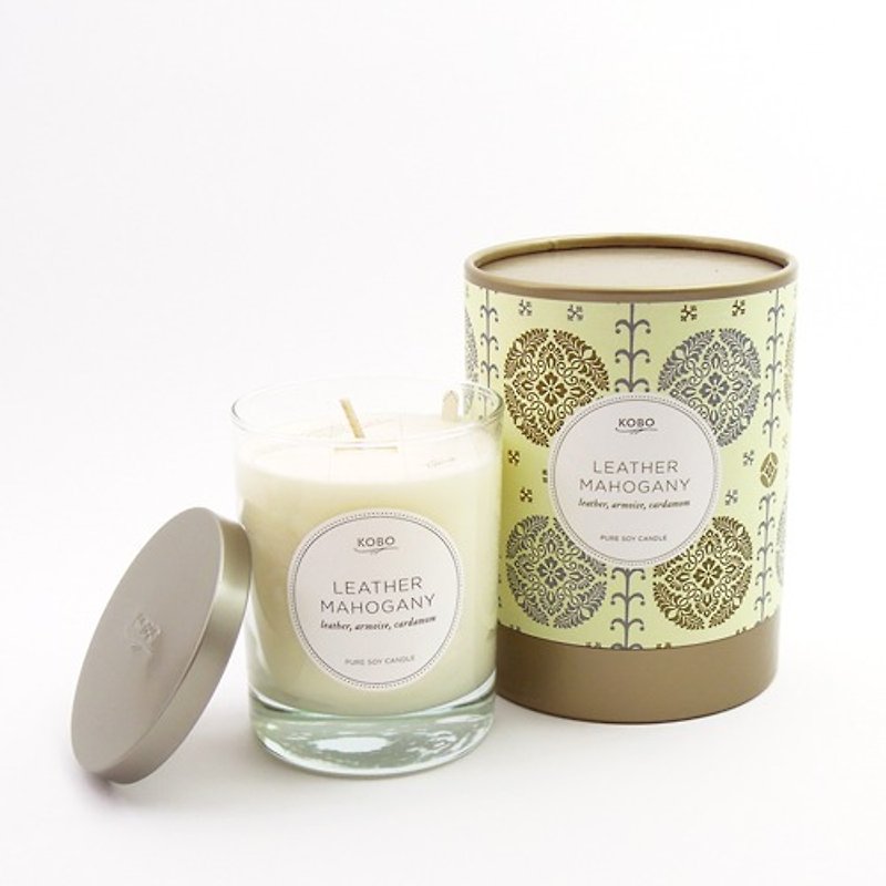 【KOBO】American Soybean Essential Oil Candle-Peach Wood Leather (330g/Can burn 80hr) - Candles & Candle Holders - Wax Yellow