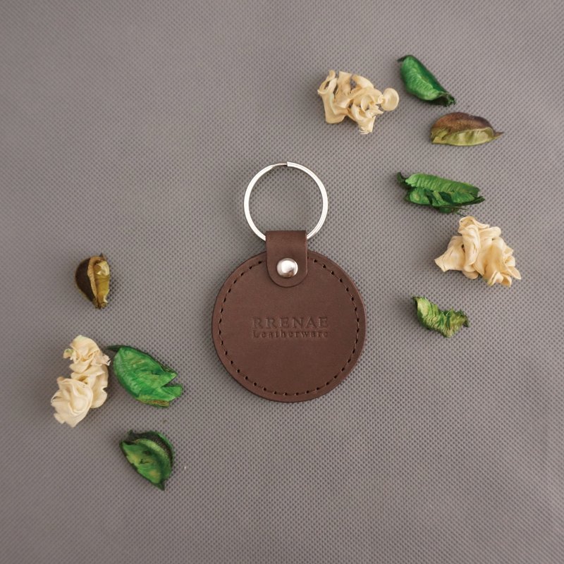 鑰匙圈．咖啡色．植鞣 / 免費刻字 / 皮革 / RRENAE Leatherware - 鑰匙圈/鑰匙包 - 真皮 咖啡色