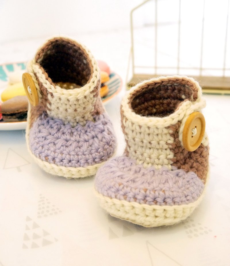 Hand-made woven baby shoes ~ Contrasting color long shoes series (shoes pink powder) - รองเท้าเด็ก - ขนแกะ สีม่วง