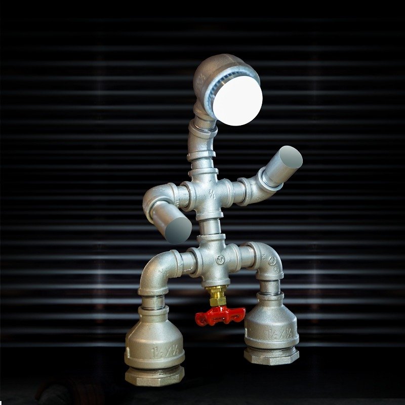 loft industrial retro style personality pipe lamp creative robot table lamp bedroom study lamp - โคมไฟ - โลหะ สีเงิน