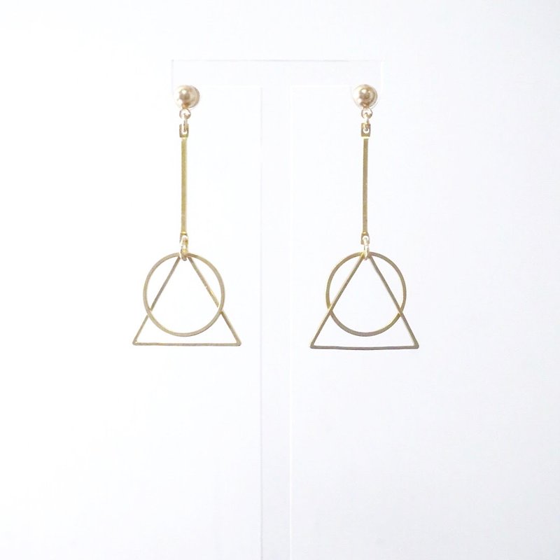 Triangle and Circle Dangly Brass Earrings - ต่างหู - โลหะ สีทอง