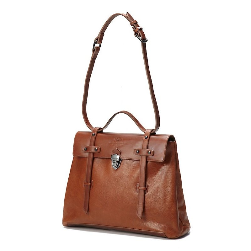 V-type bag full of small brown leather handbag section / shoulder bag / shoulder bag / Backpack - กระเป๋าแมสเซนเจอร์ - หนังแท้ สีนำ้ตาล