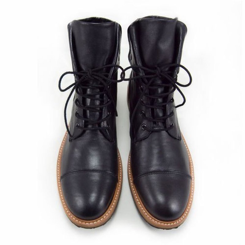 Sweet Villians 風衣翻領牛皮短馬靴 M1094，黑色 - Men's Casual Shoes - Genuine Leather Black