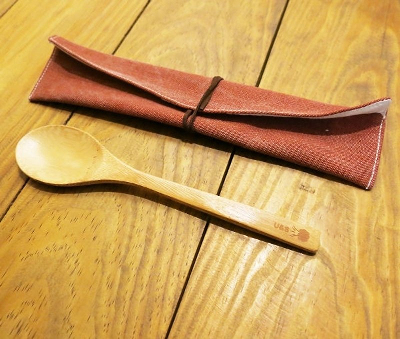Spoon + Tableware pouch (For single) - กล่องเก็บของ - ไม้ไผ่ สีแดง