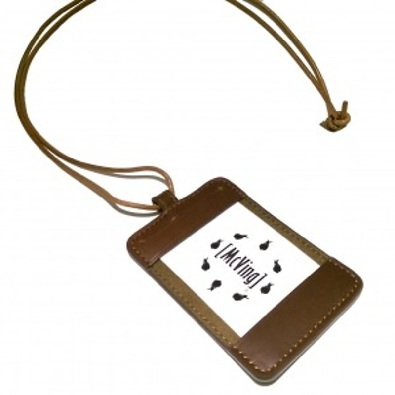 Straight brown leather card holder / card holder - ที่ใส่บัตรคล้องคอ - หนังแท้ สีนำ้ตาล