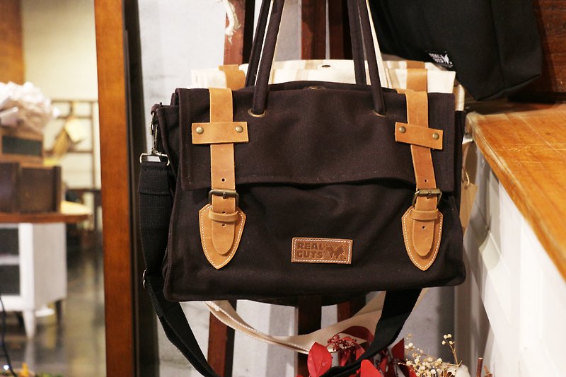 KANO handmade retro student school bag-free black - Handbags & Totes - Genuine Leather Black