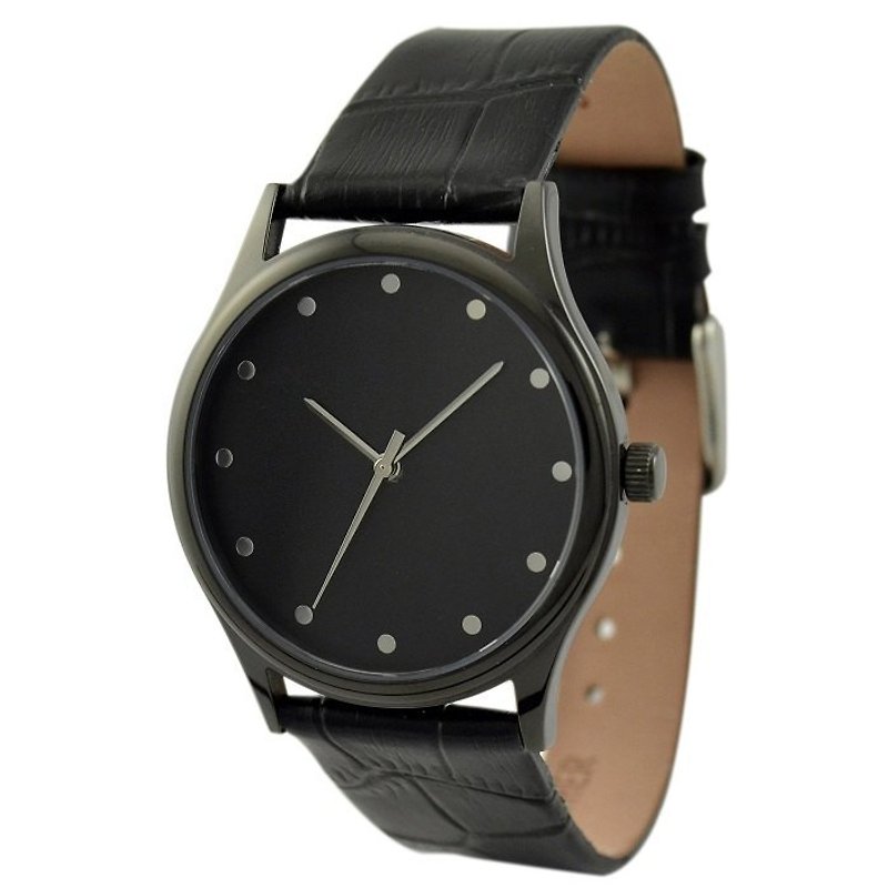 簡約12圓點手錶(黑/黑) - 男裝錶/中性錶 - 其他金屬 黑色