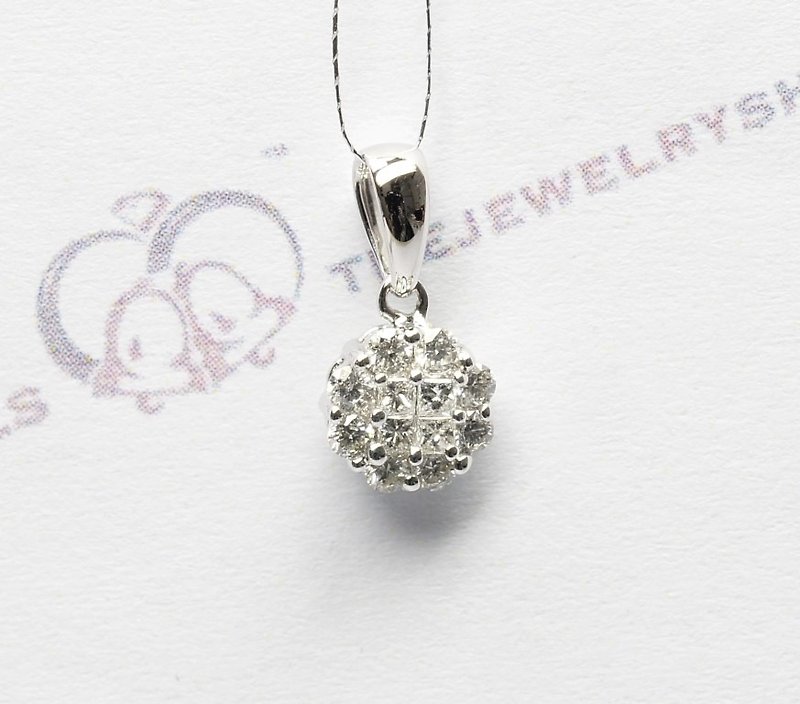 18K White Gold 8 pieces of Diamond setting with Princess cut Diamond Pendant - Necklaces - Diamond White