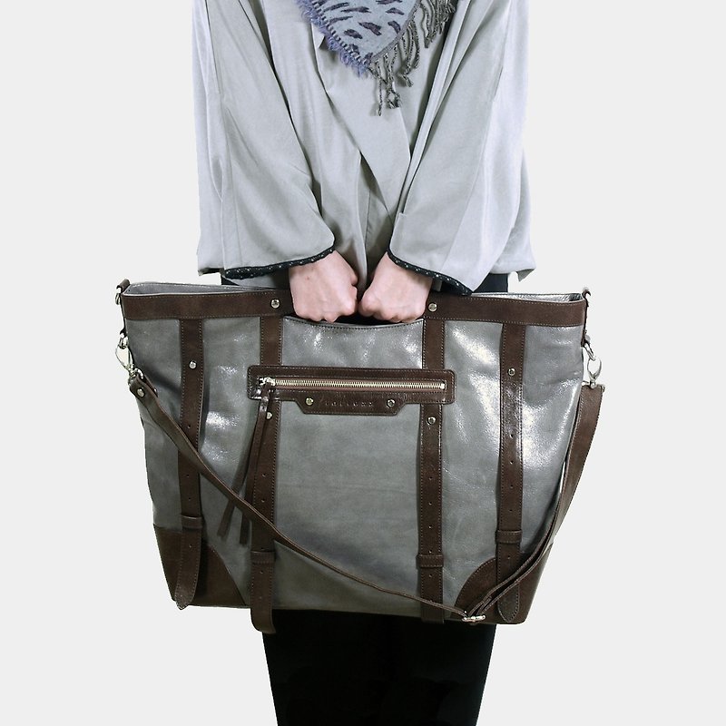 Influxx UN1 Leather Keepall / Travel Bag / Overnight Bag - Frost Gray - กระเป๋าแมสเซนเจอร์ - หนังแท้ สีเทา
