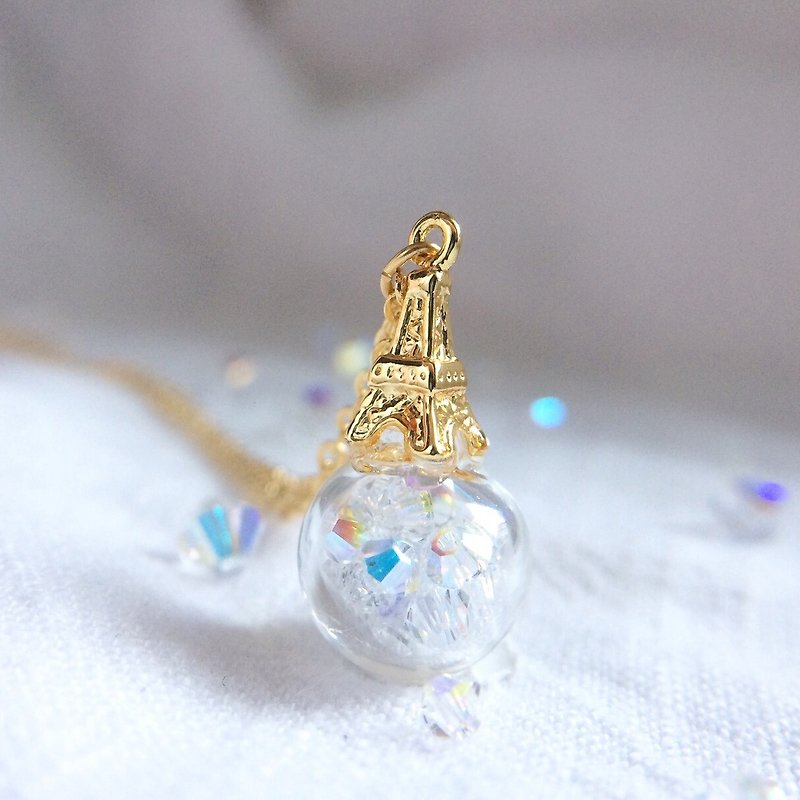 Swarovski jewel / mini Eiffel tower necklace - Necklaces - Glass 