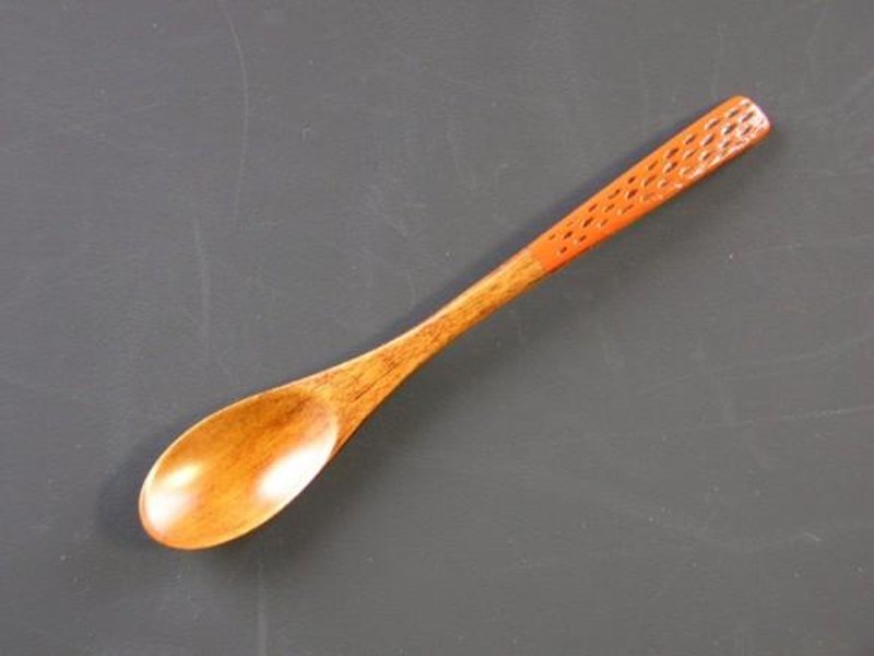Lacquer tea spoon dotted nicked design orange - ช้อนส้อม - ไม้ สีส้ม