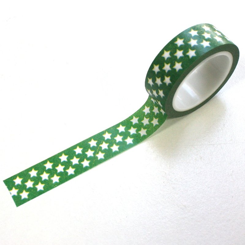 聖誕節限定 X'MAS 紙膠帶 A10 星星/綠 - 紙膠帶 - 紙 綠色