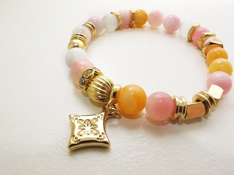 Pink and yellow fine halo ore bracelet - Bracelets - Other Materials Pink