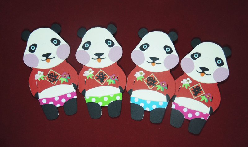 春聯卡片【PORORI CARD】PANDA (紅、春） - 卡片/明信片 - 紙 紅色