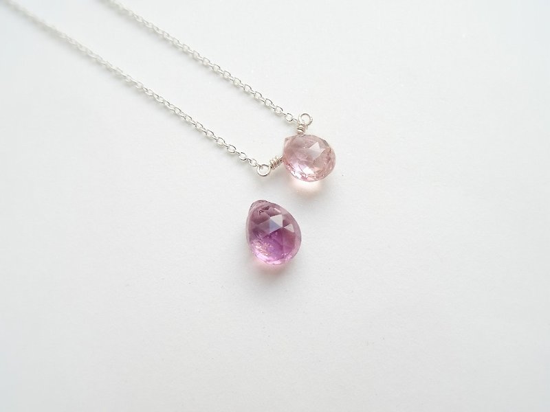 :: :: Single drop light jewelry section Tourmaline Tourmaline Silver bare sense necklace / clavicle chain (purple) - สร้อยคอ - เครื่องเพชรพลอย สีม่วง