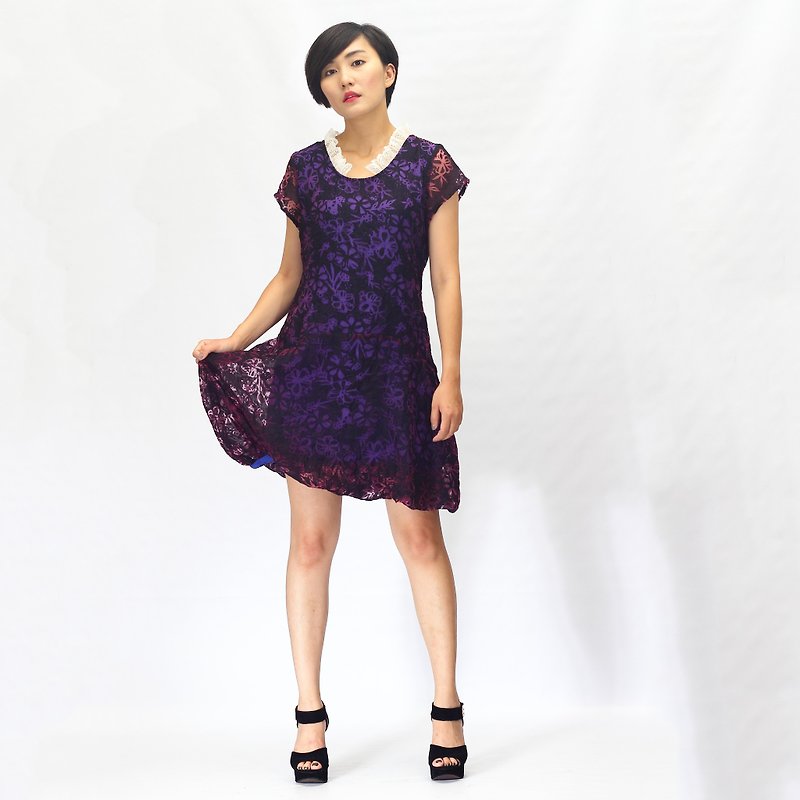 聖誕 禮物**古典紫色花紋花苞裙 /婚禮洋裝(最後一件) - 洋裝/連身裙 - 聚酯纖維 紫色